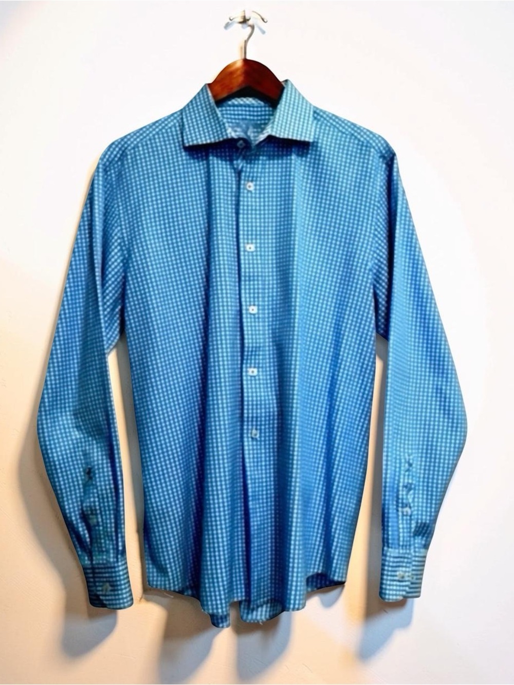 Bugatchi Uomo Men’s Button-Down Shirt | Blue & White Check | Classic Fit | Italy